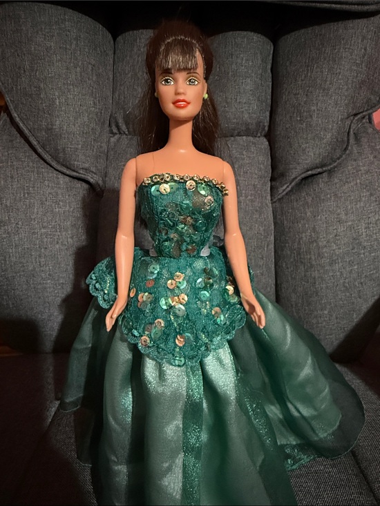 Barbie Other - BeautifulBrunette Barbie Doll in gorgeous, sparkling Green Sequin Lace Ball Gown